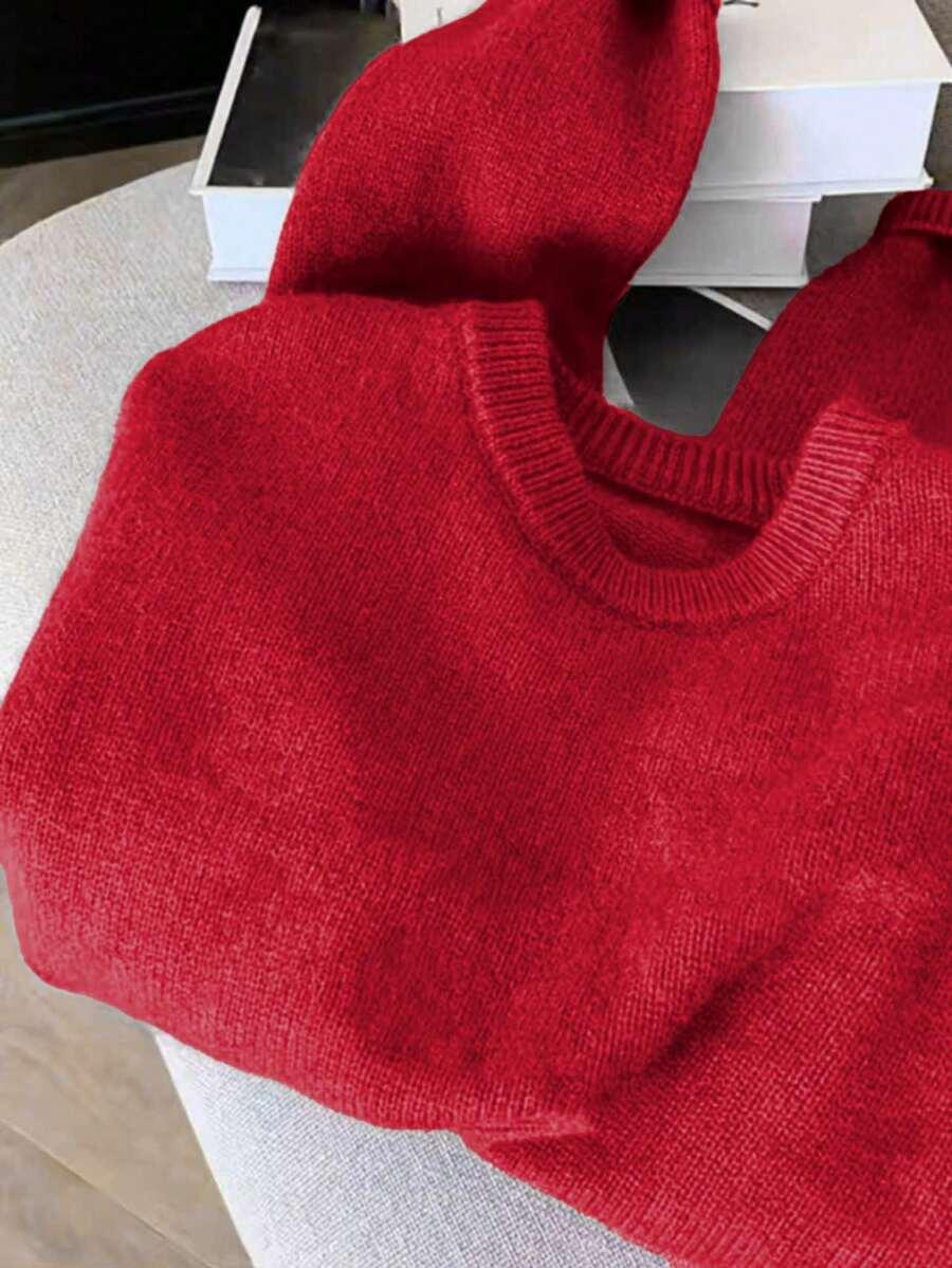 CZERWONY SWETER OKRĄGŁY DEKOLT