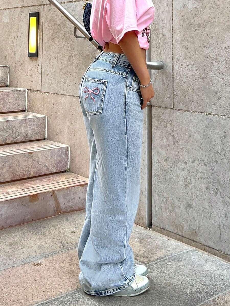 NIEBIESKIE SPODNIE JEANS HAFT