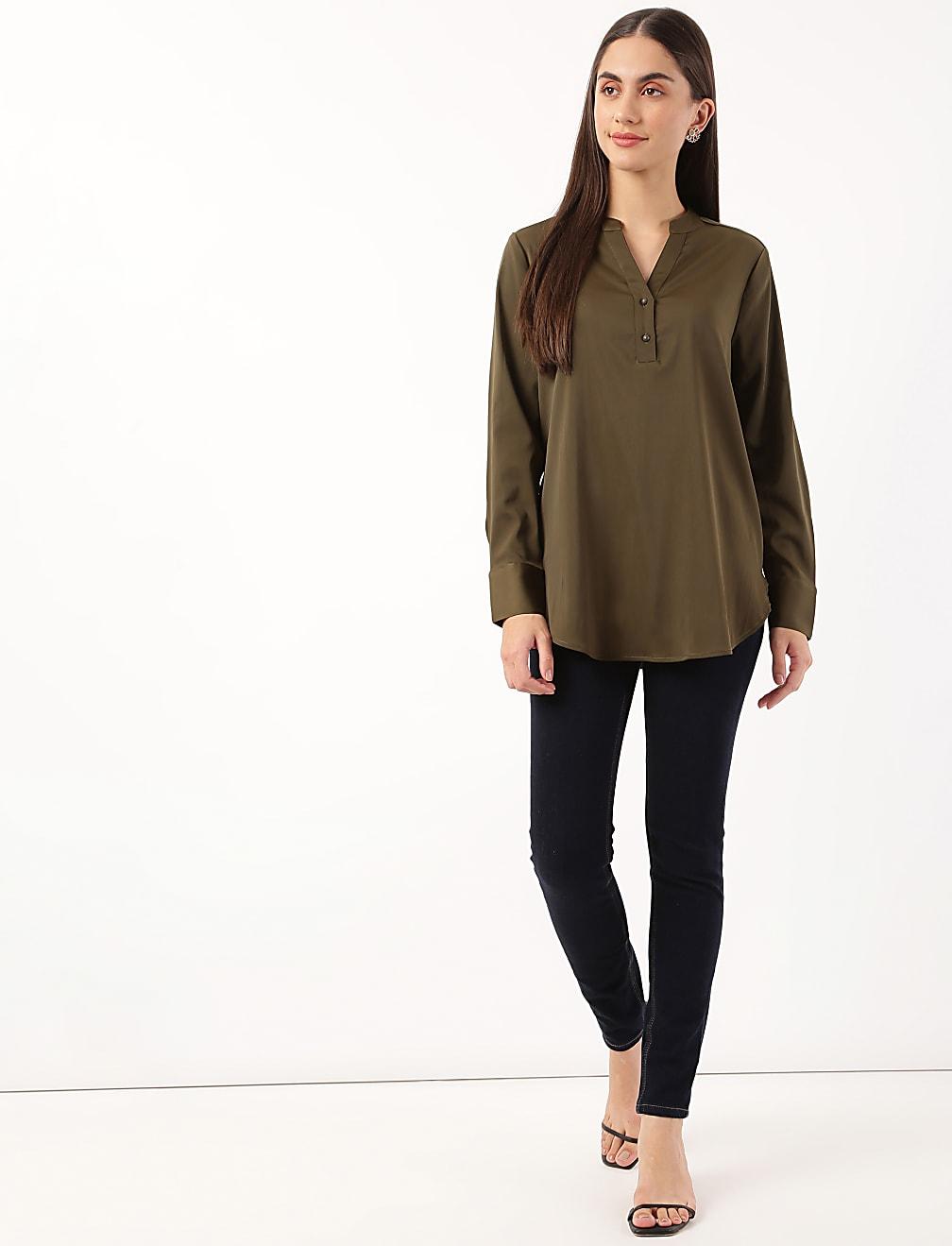 TOP KHAKI V-NECK T43-3448K-XC