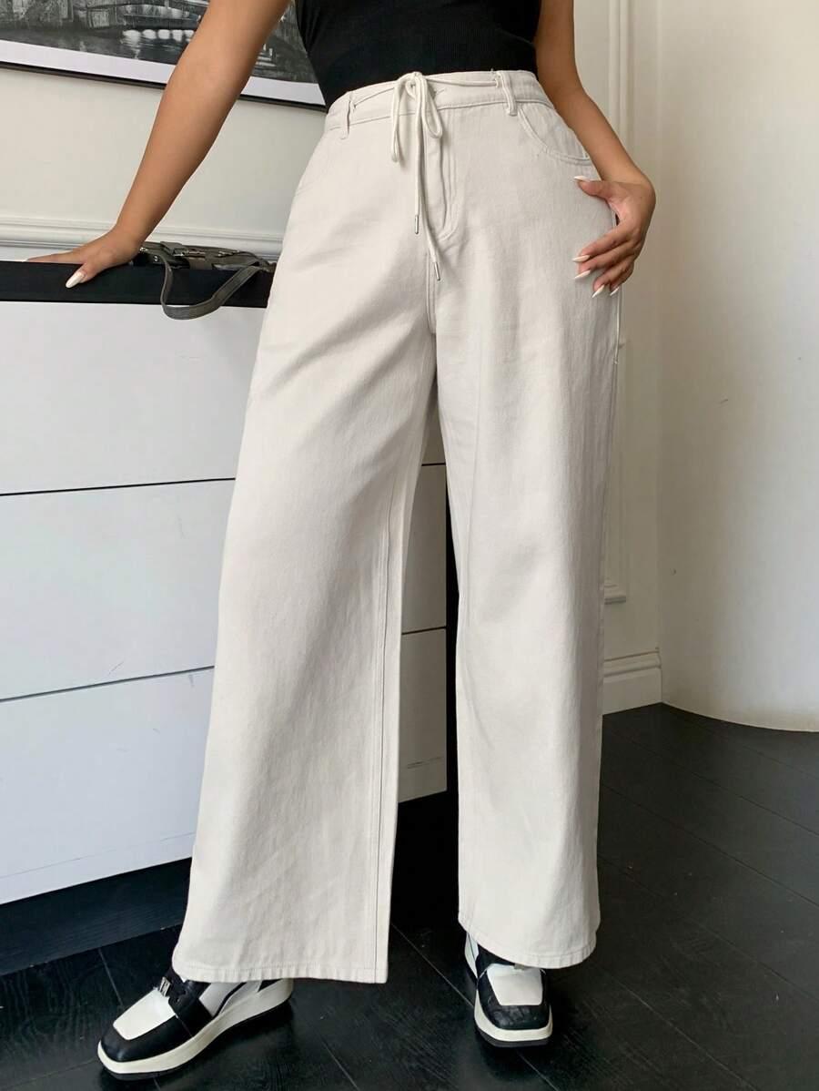 BEŻOWE SPODNIE JEANS