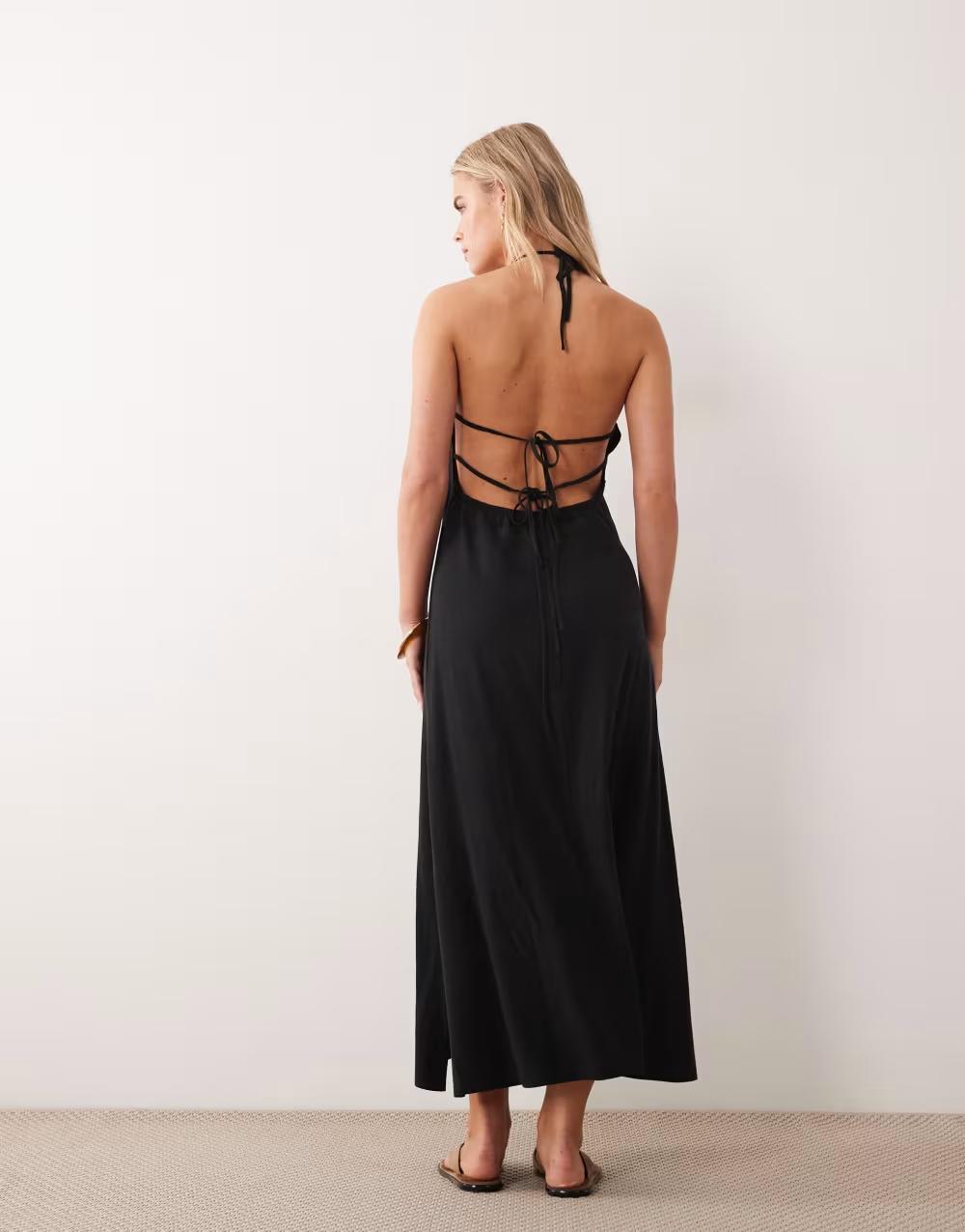 CZARNA MAXI SUKIENKA BEZ RĘKAWÓW