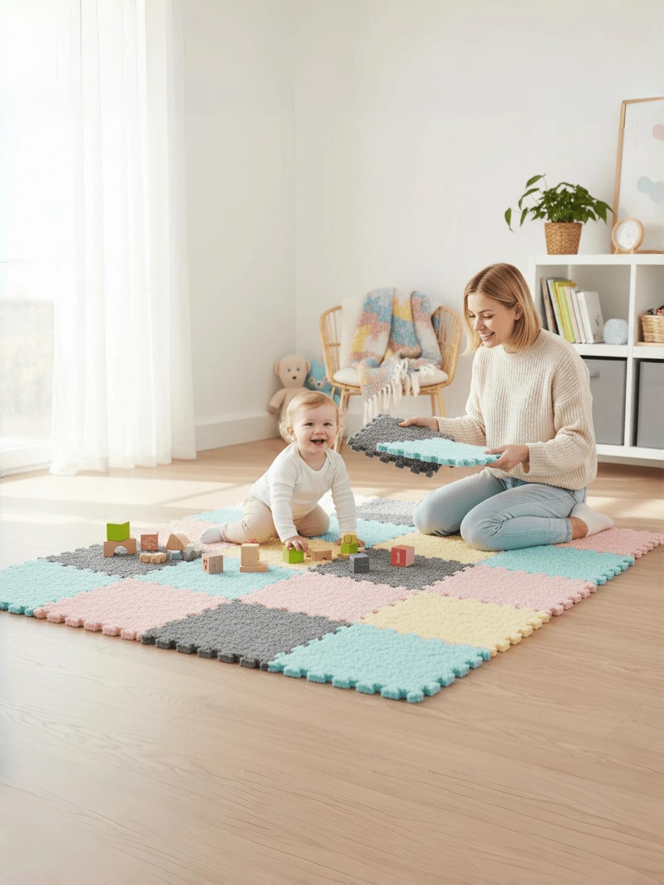 biała pluszowa mata dla dzieci puzzle