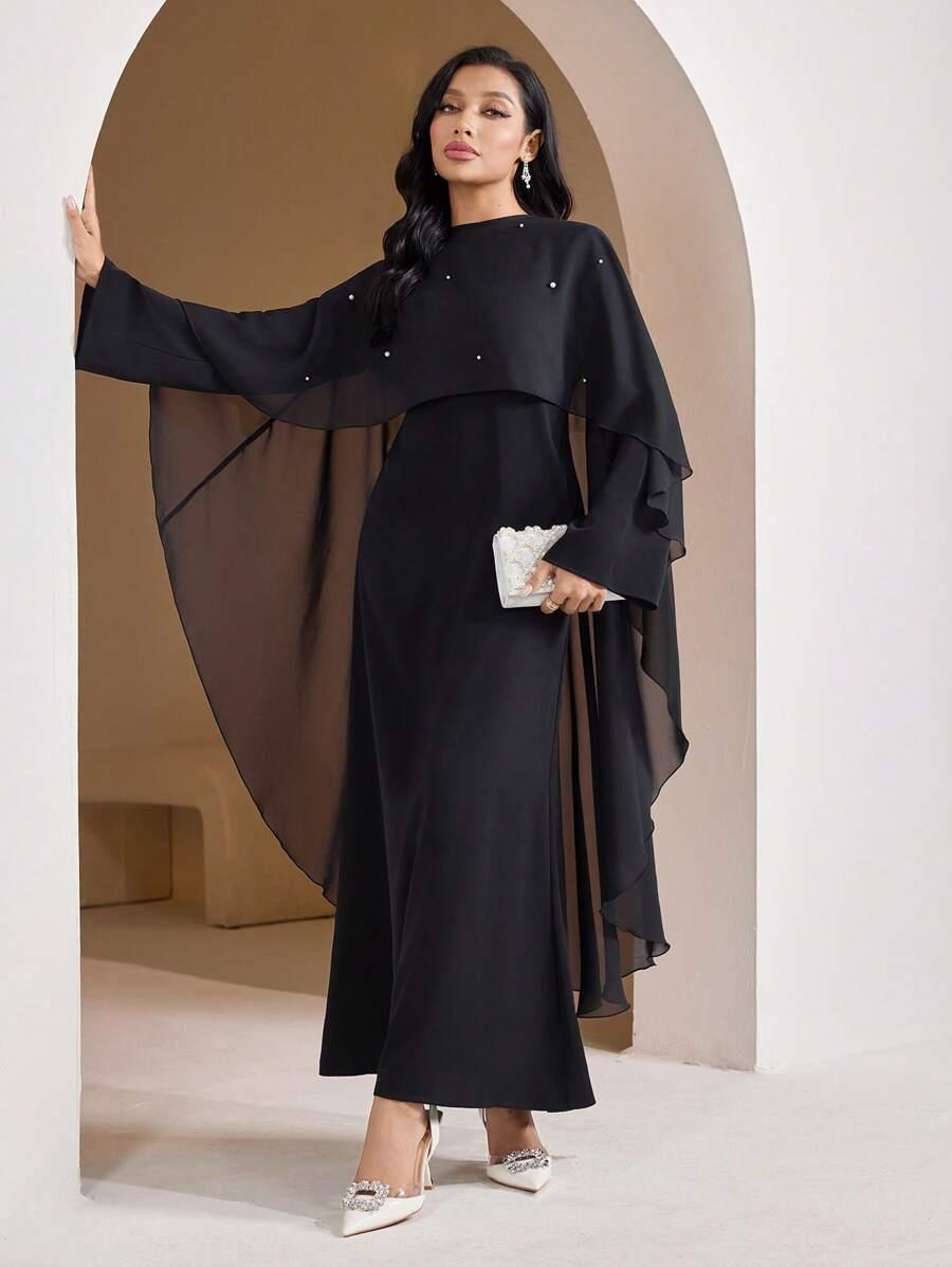 ELEGANCKA MAXI SUKIENKA WIECZOROWA Z OKRĄGŁYM DEKOLTEM I DŁUGIM