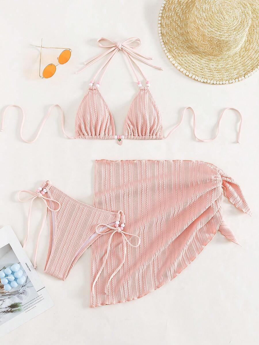 trzyczęściowy komplet bikini pareo