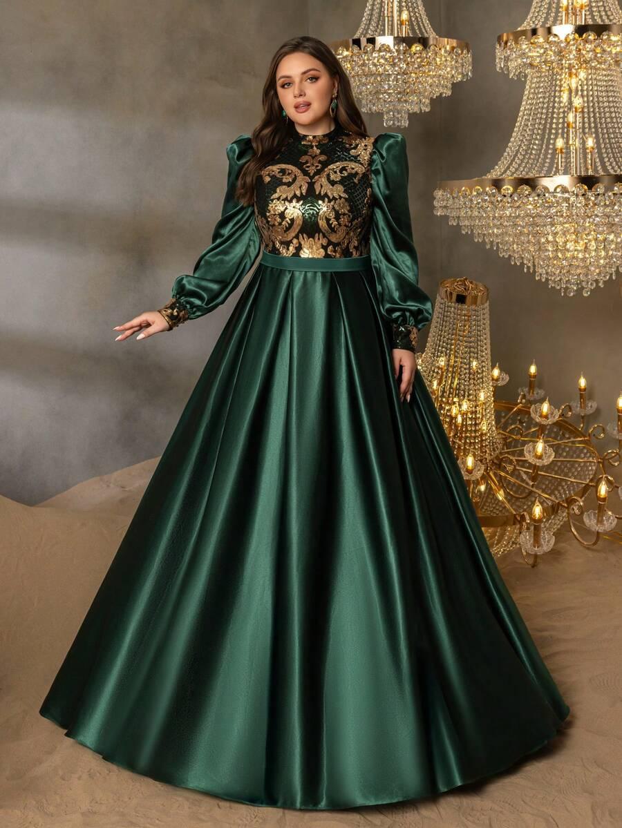 rozkloszowana maxi sukienka cekiny połysk 