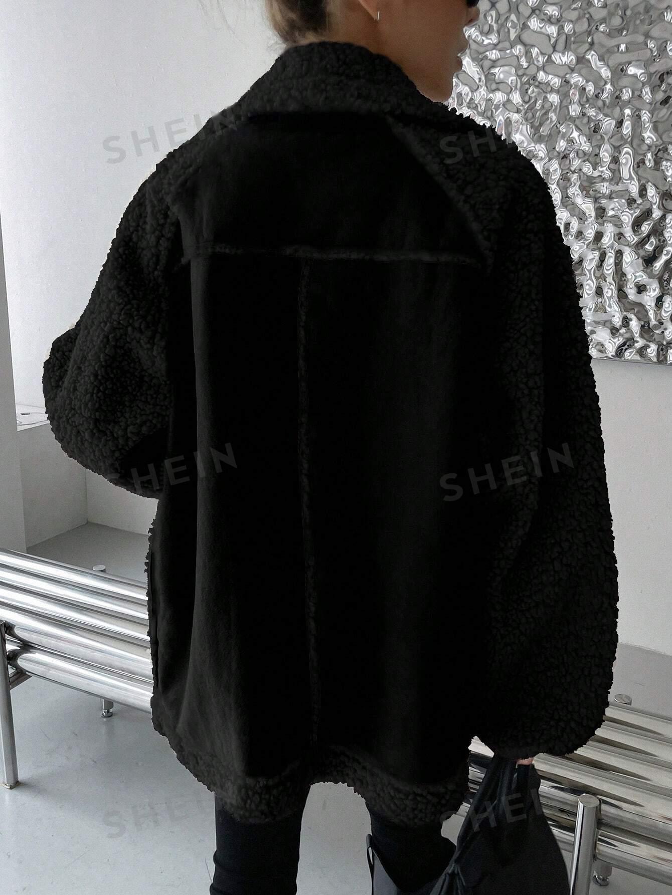 czarna kurtka oversize kożuszek miś kieszenie zamek