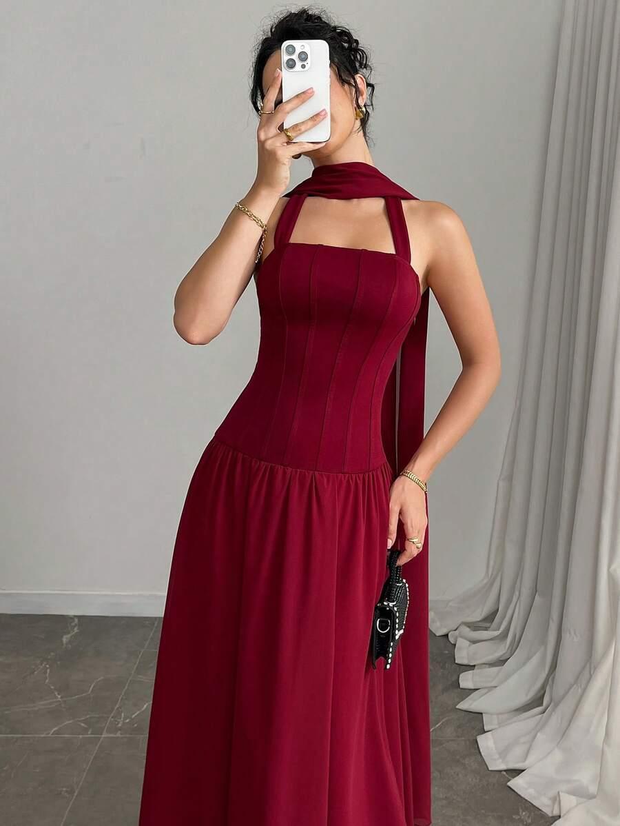 CZERWONA MAXI SUKIENKA