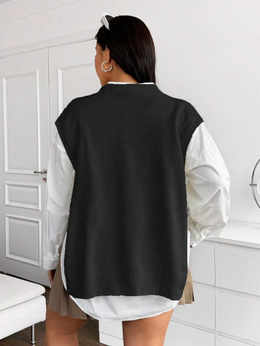 CZARNA DZIANINOWA KAMIZELKA V-NECK