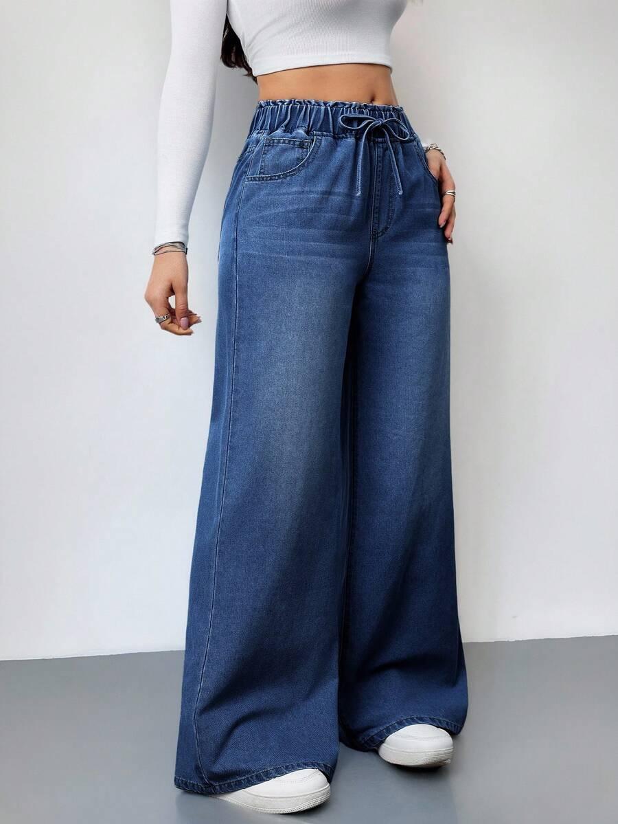 spodnie jeans z gumką w pasie