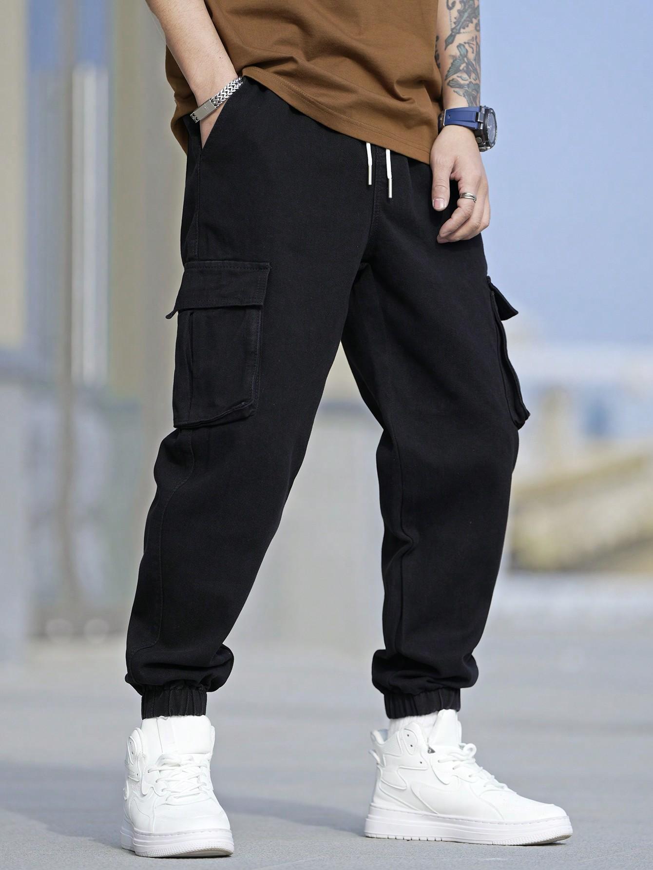 CZARNE SPODNIE JEANS KIESZENIE 