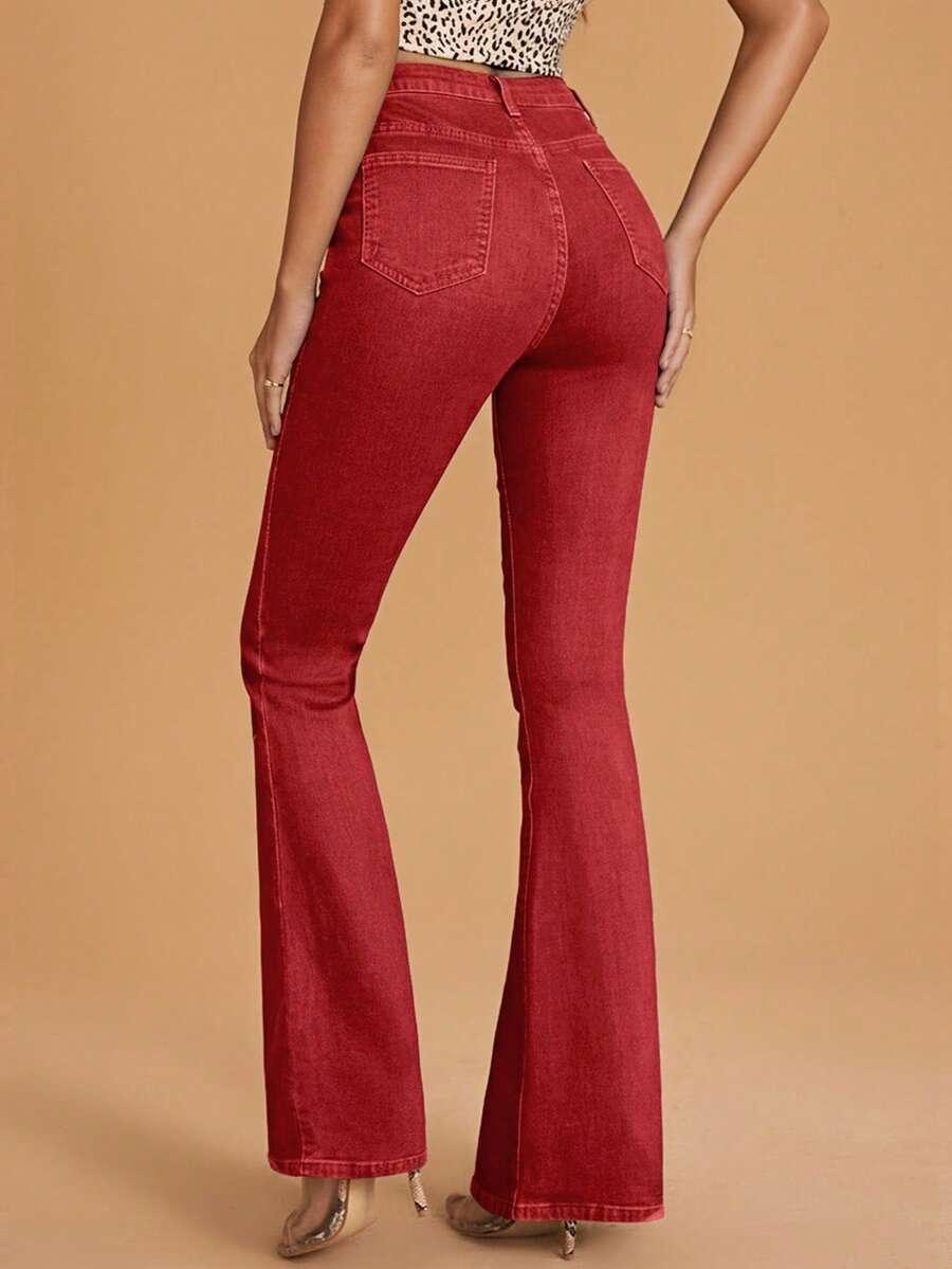 czerwone SPODNIE JEANS DZWONY