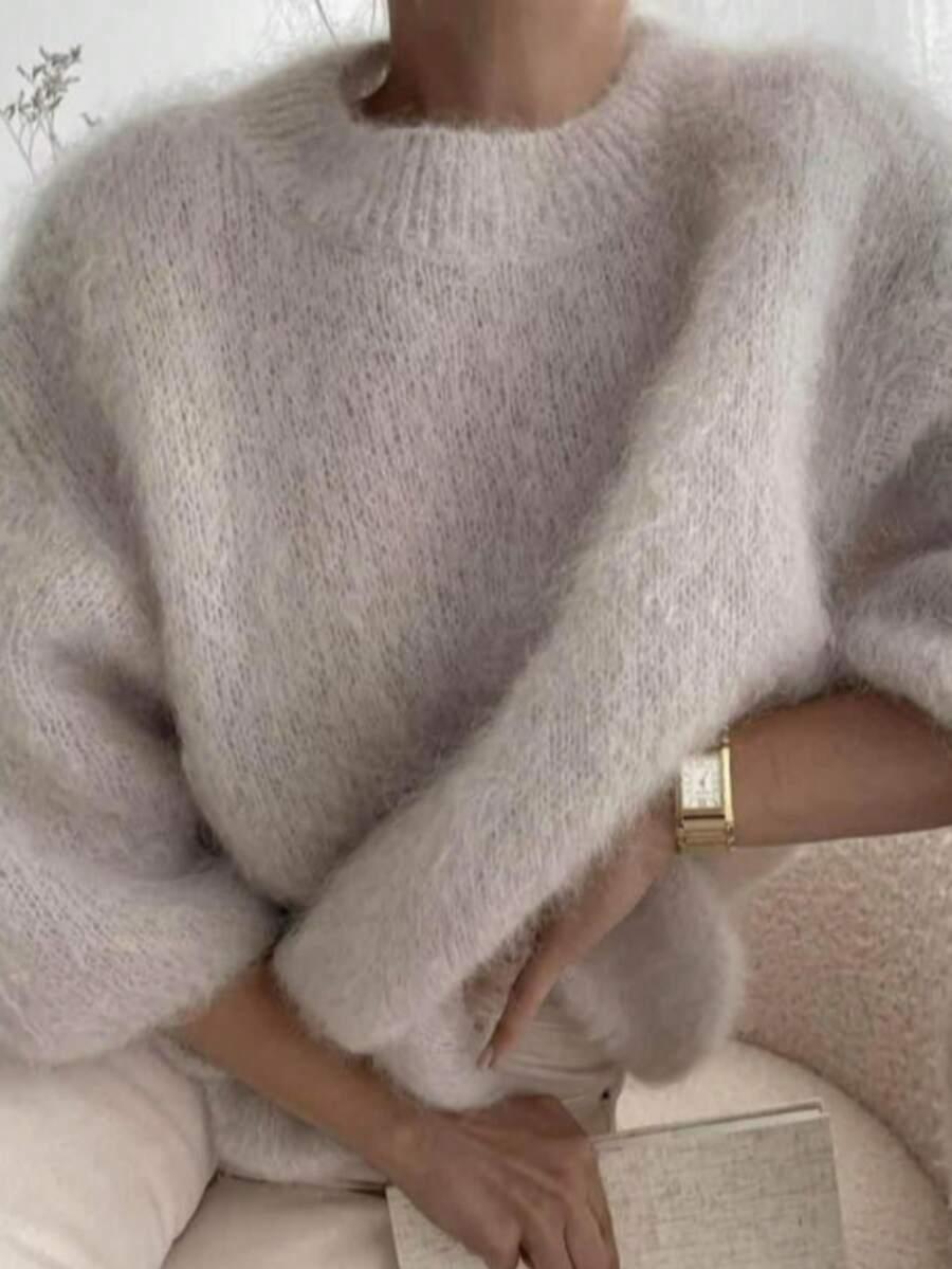 BEŻOWY SWETER OKRĄGŁY DEKOLT