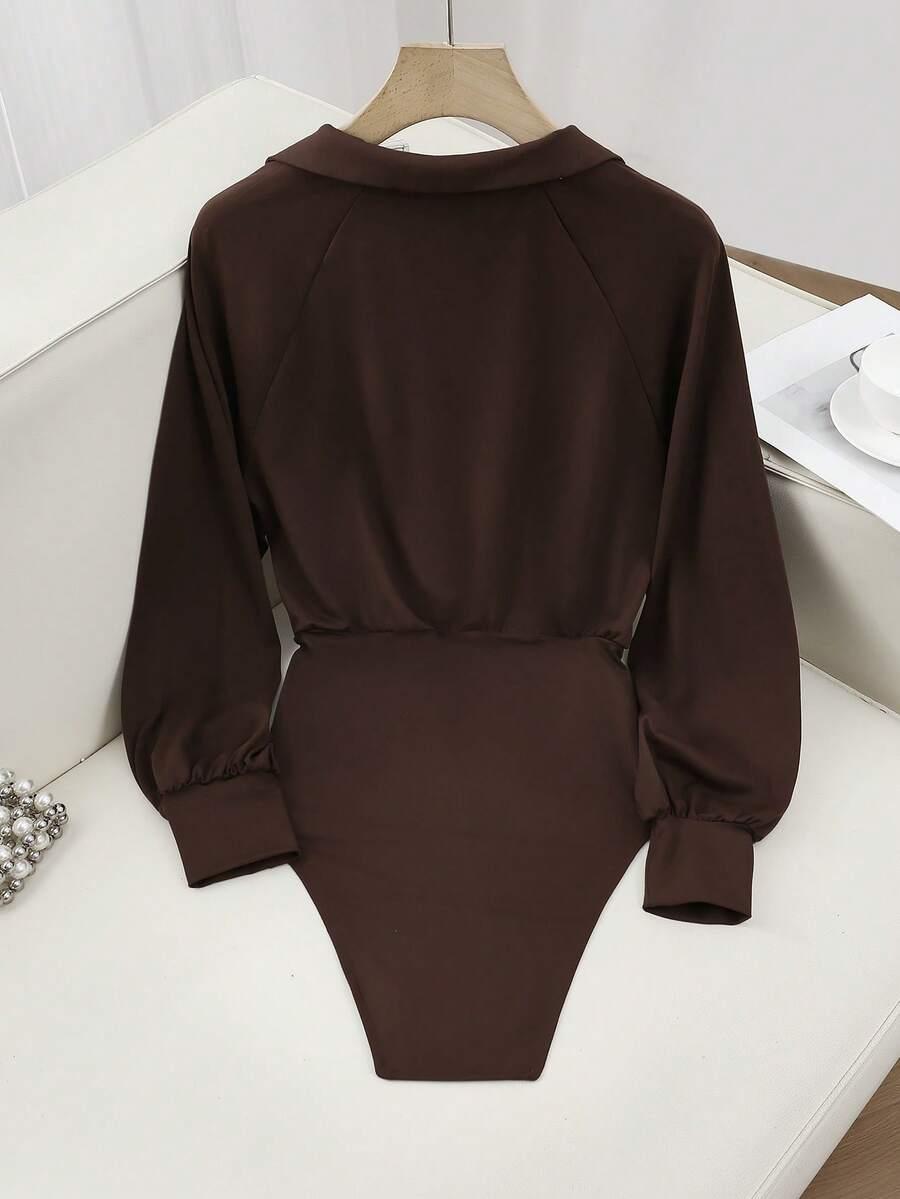brązowe body kołnierzyk 