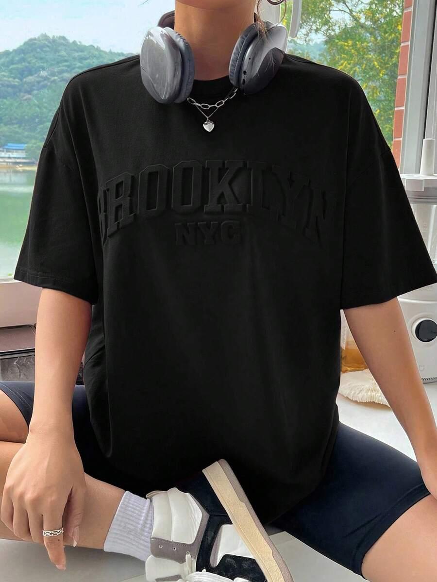 CZARNY T-SHIRT OKRĄGŁY DEKOLT 