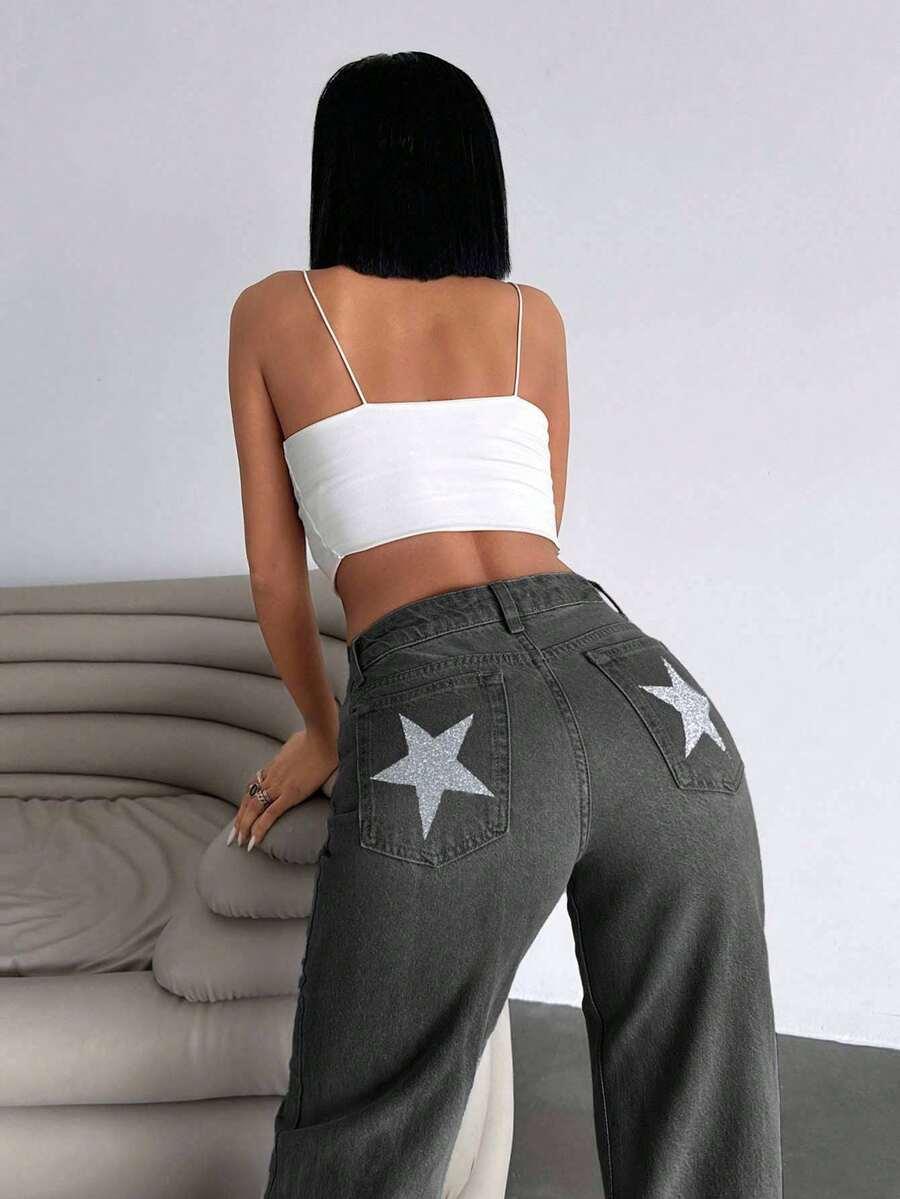 SZARE JEANSY ZDOBIENIE 