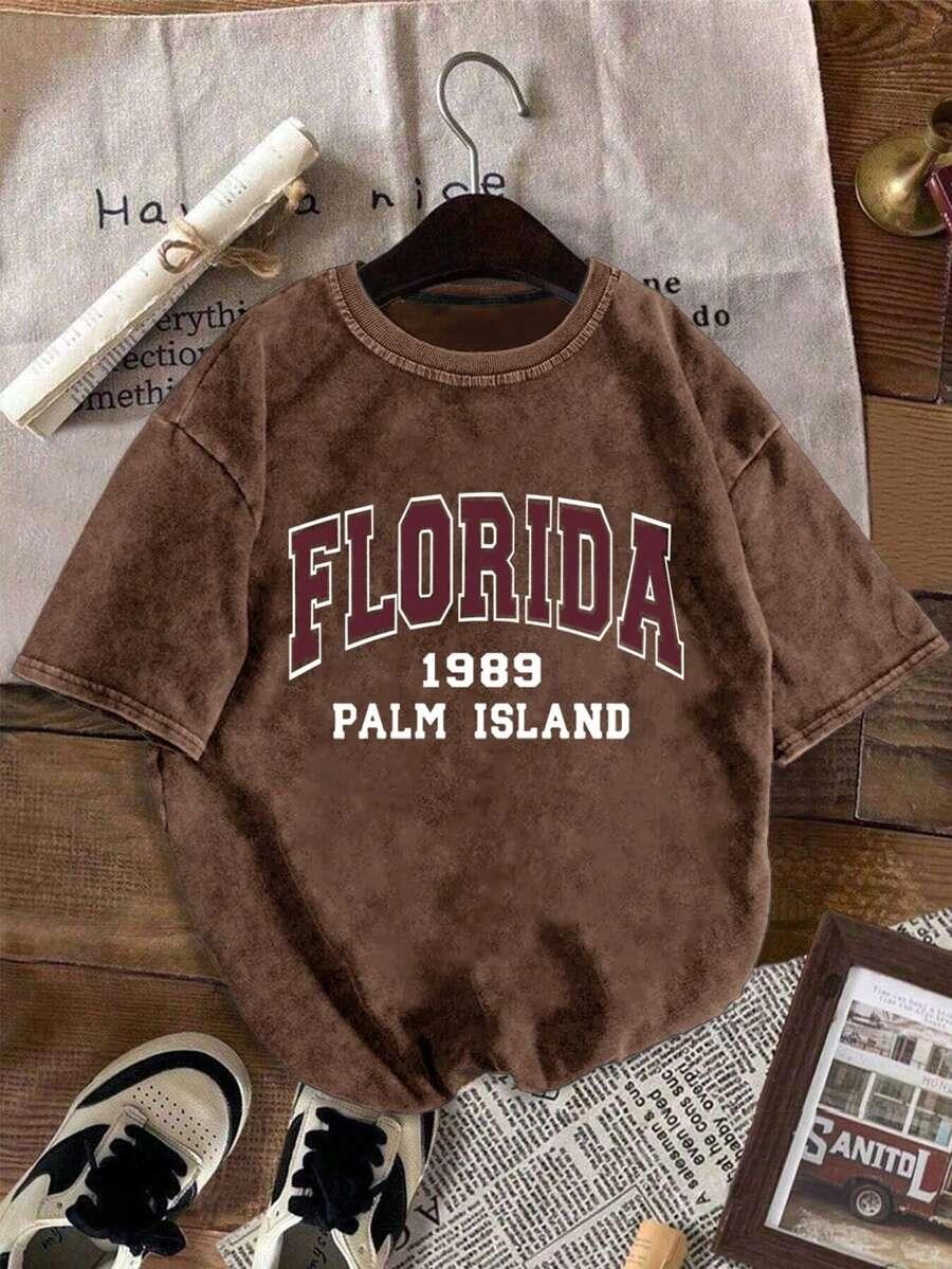 brązowy t-shirt okrągły dekolt