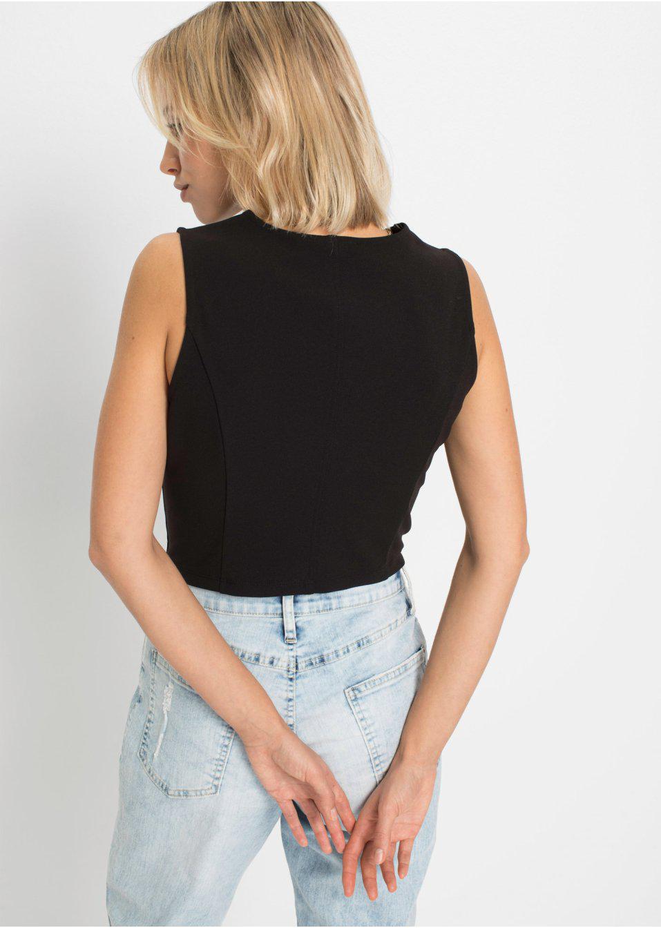 CZARNY TOP V-NECK GUZIKI 