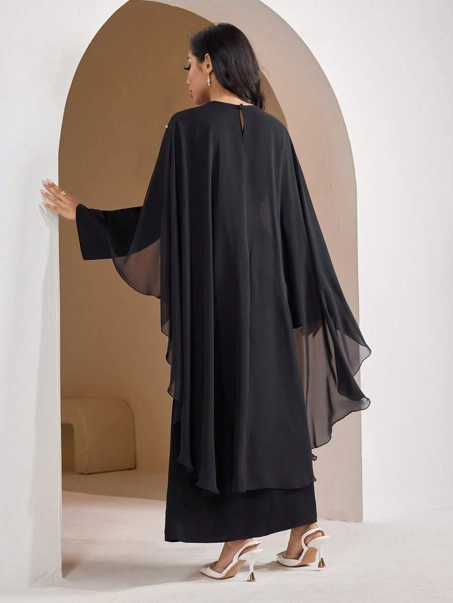 ELEGANCKA MAXI SUKIENKA WIECZOROWA Z OKRĄGŁYM DEKOLTEM I DŁUGIM