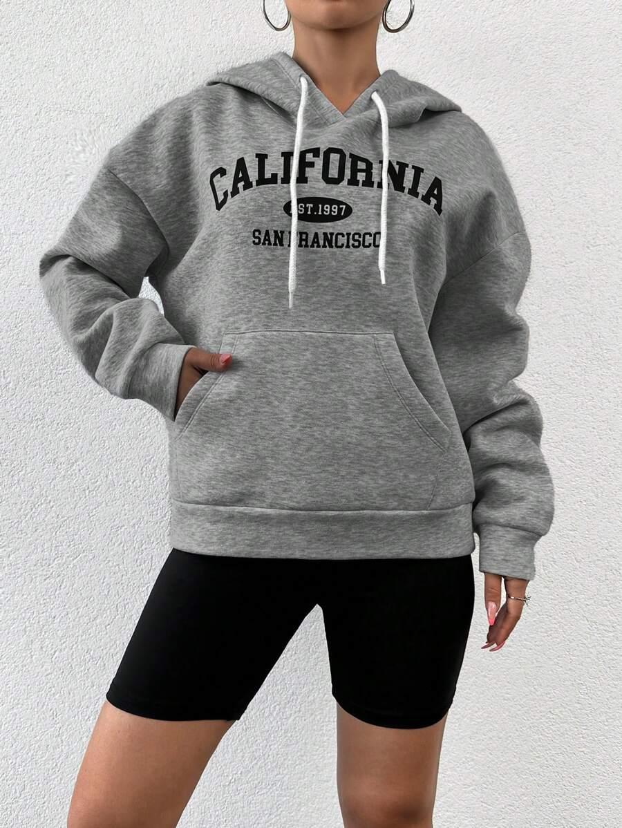 SZARA BLUZA Z KAPTUREM NAPIS CALIFORNIA