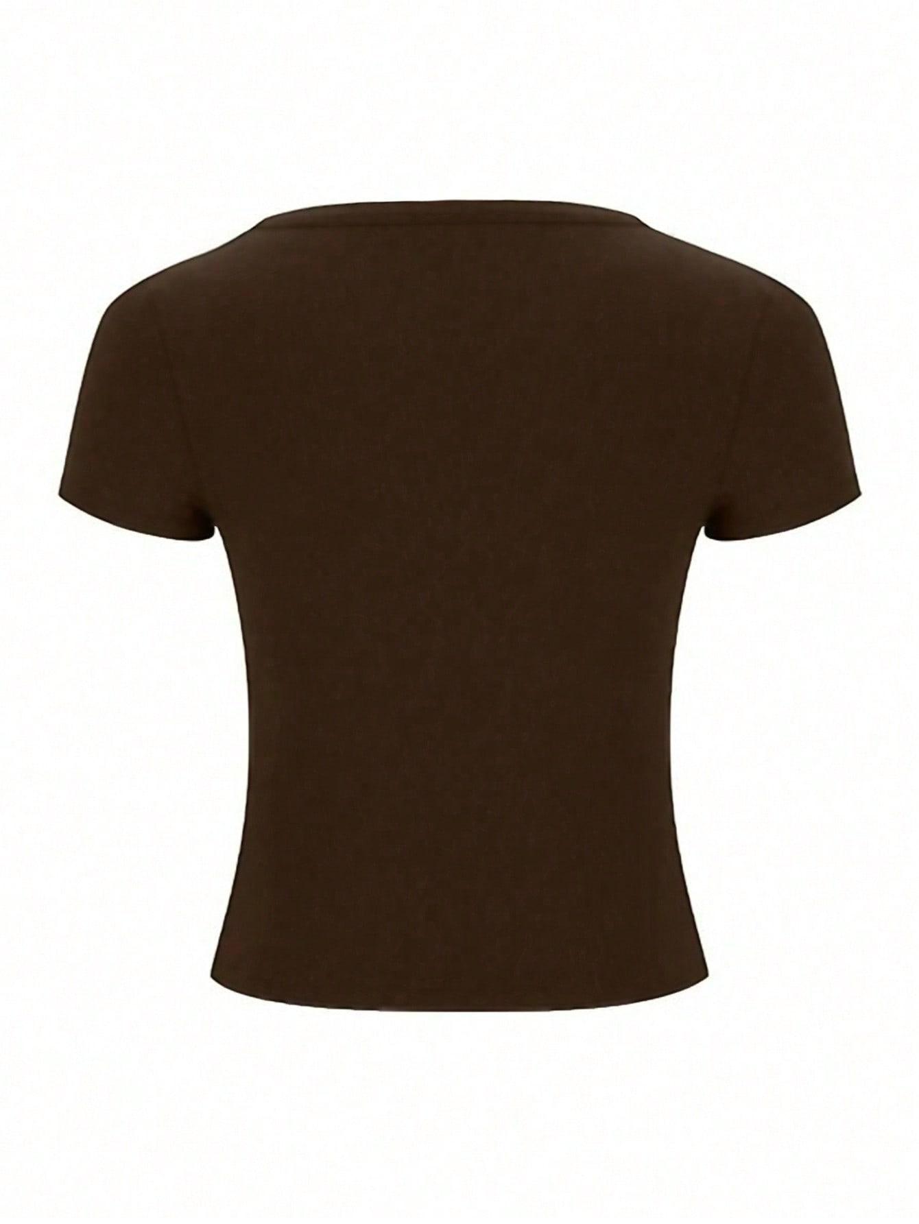 BRĄZOWY TSHIRT V-NECK 