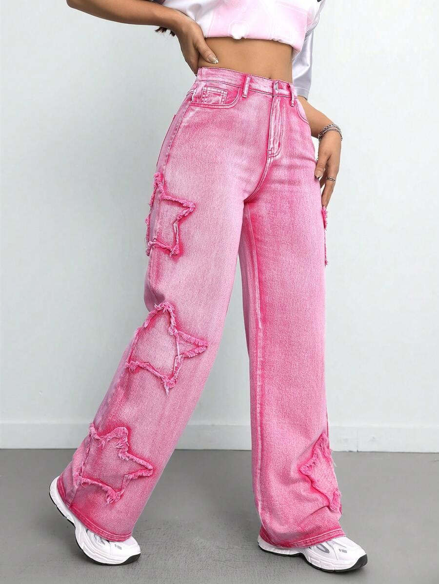 różowe spodnie jeans