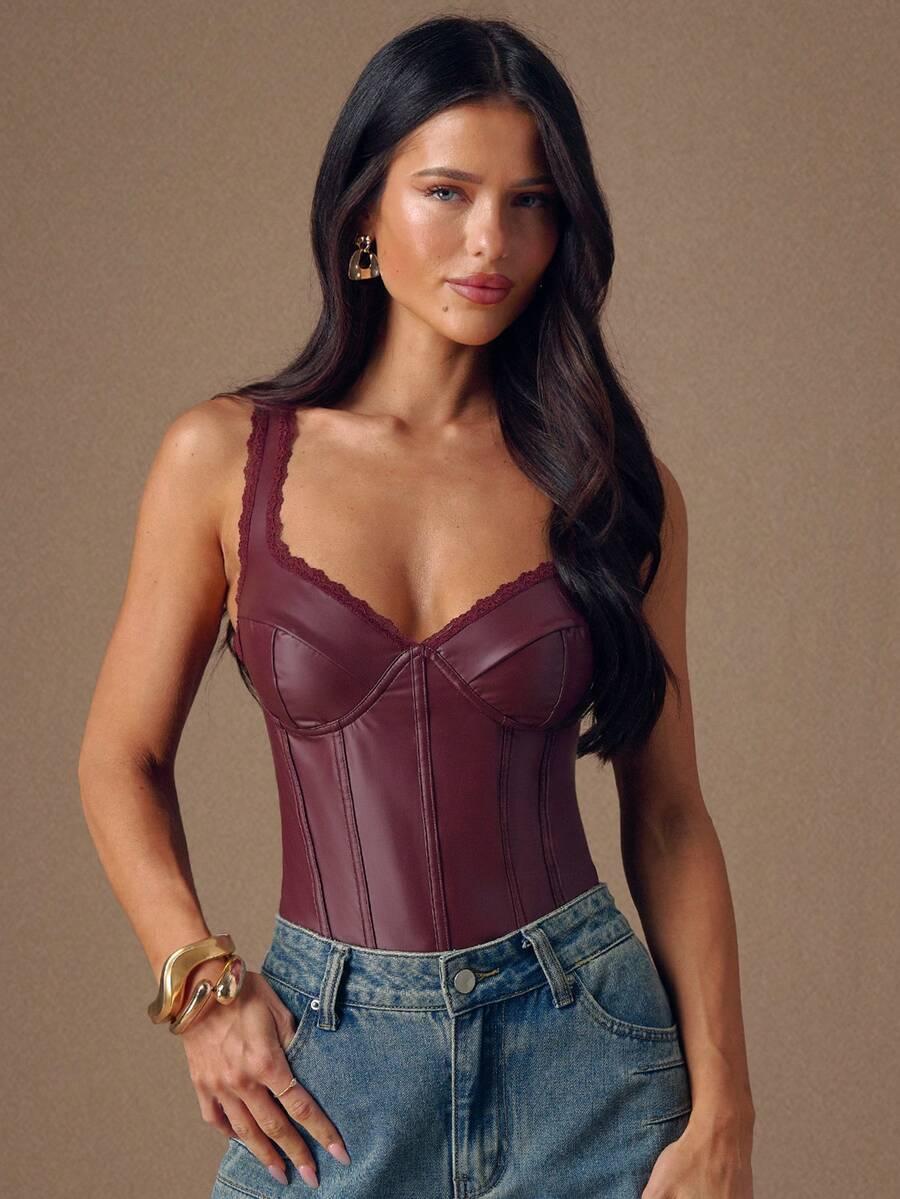 bordowe body imitacja skóry