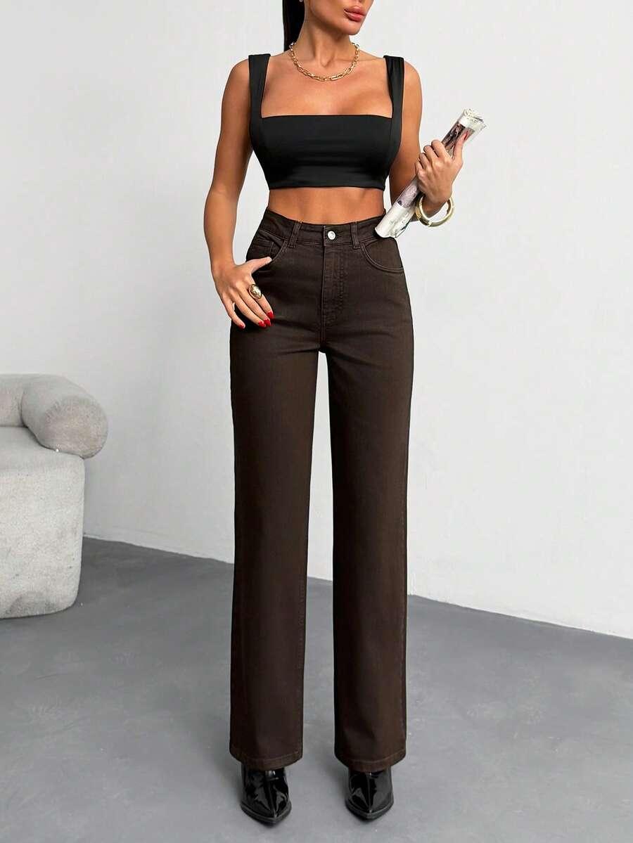 BRĄZOWE SPODNIE JEANS 