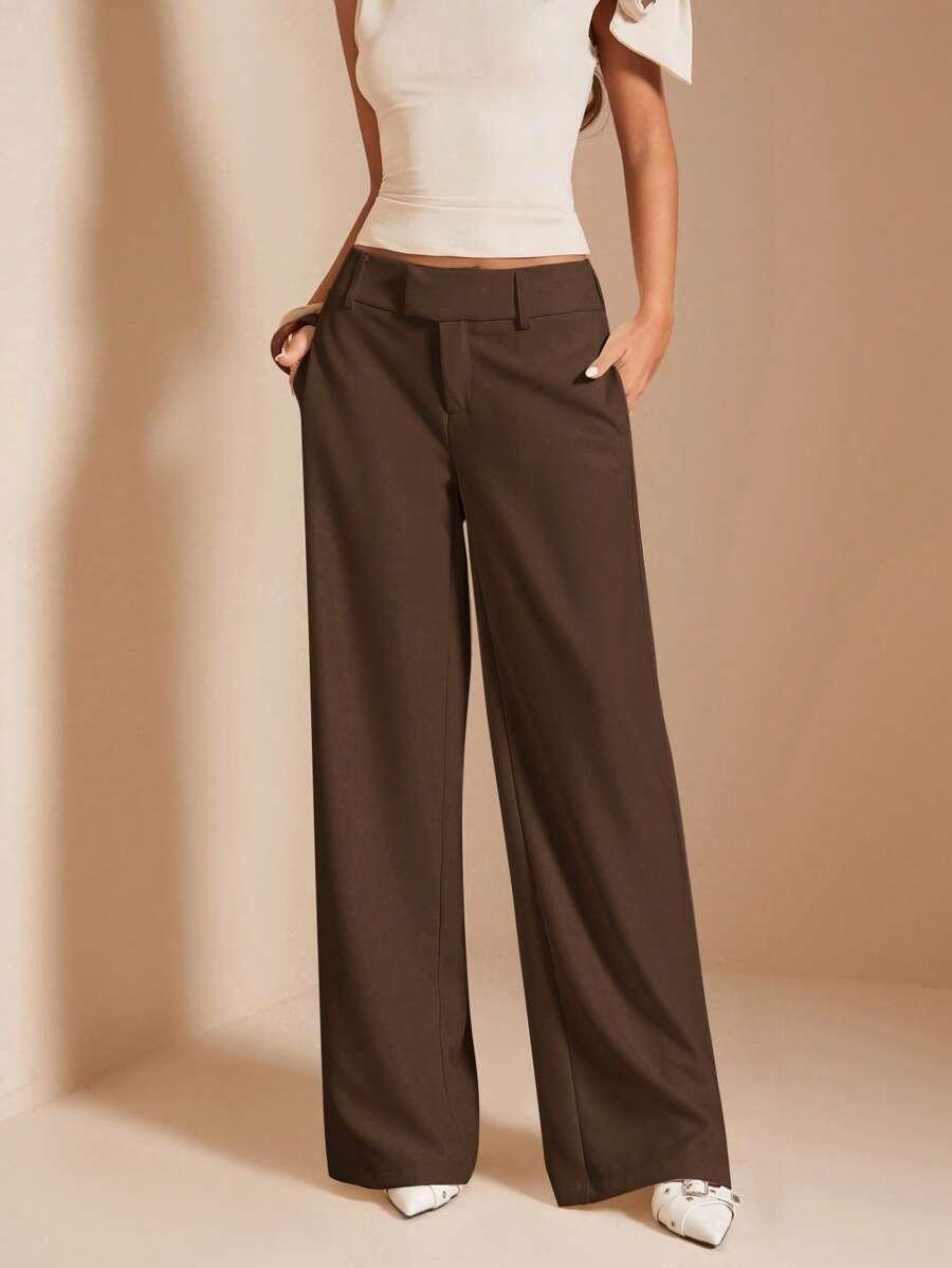 BRĄZOWE SPODNIE PROSTA NOGAWKA 
