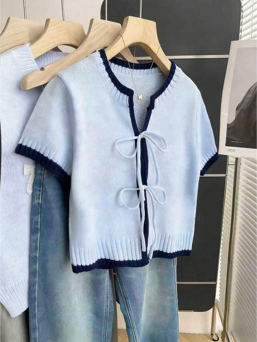 niebieski sweter krótki rękaw