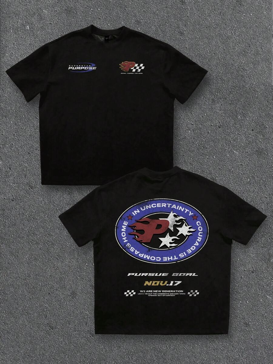 czarny t-shirt nadruk