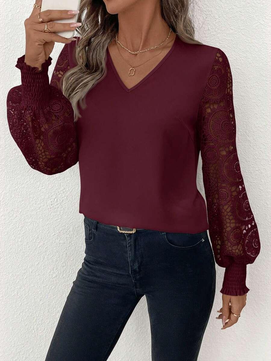 bordowa bluzka v neck 