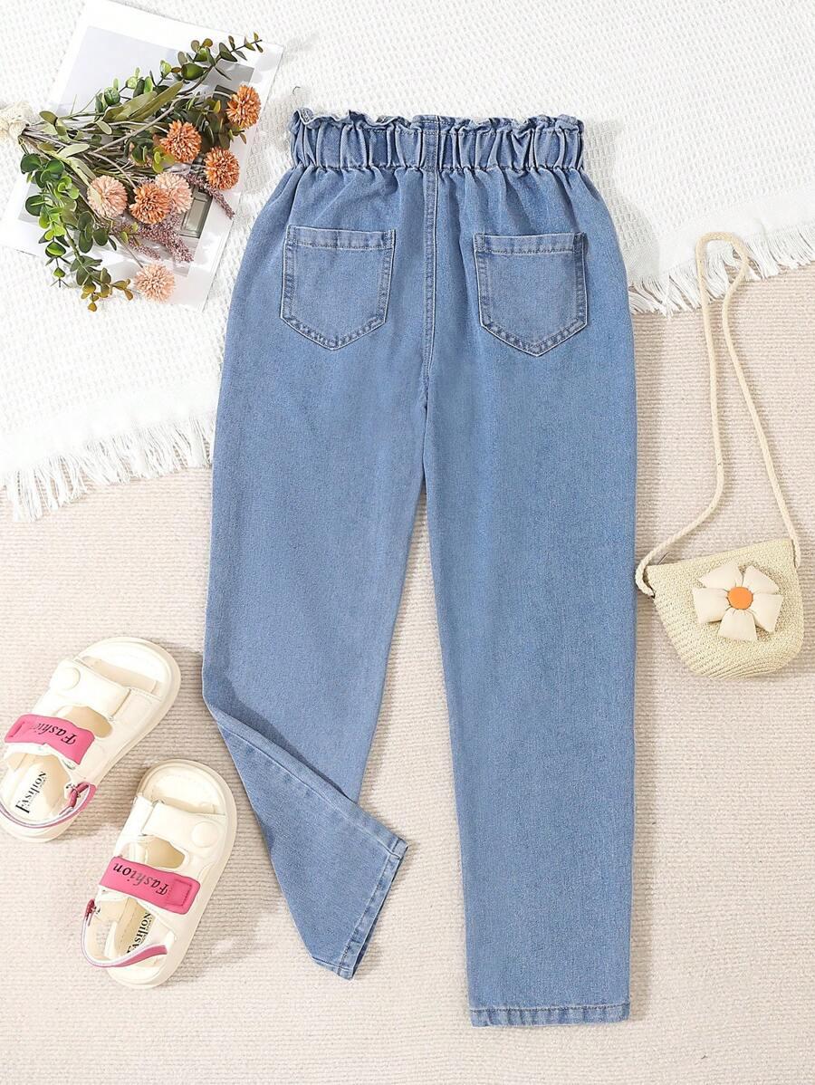 NIEBIESKIE SPODNIE JEANS paperbag haft