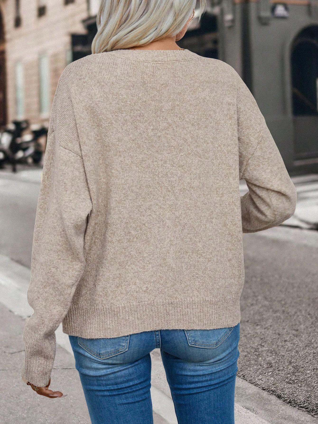 BEŻOWY SWETER OKRĄGŁY DEKOLT