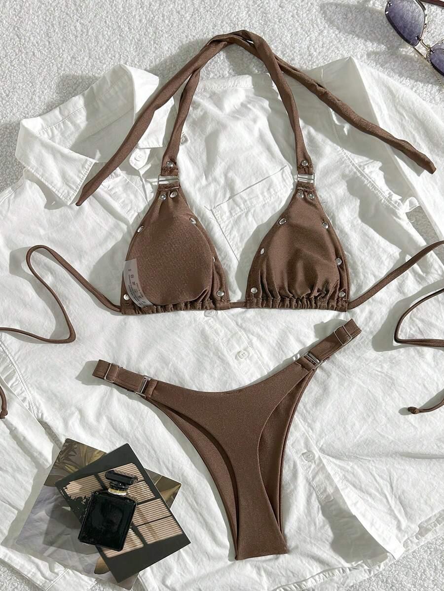 brązowy komplet bikini 