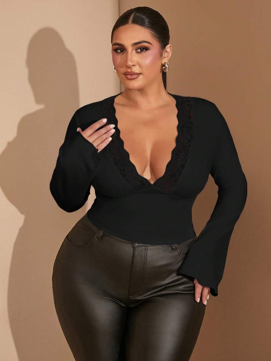 czarna bluzka v-neck