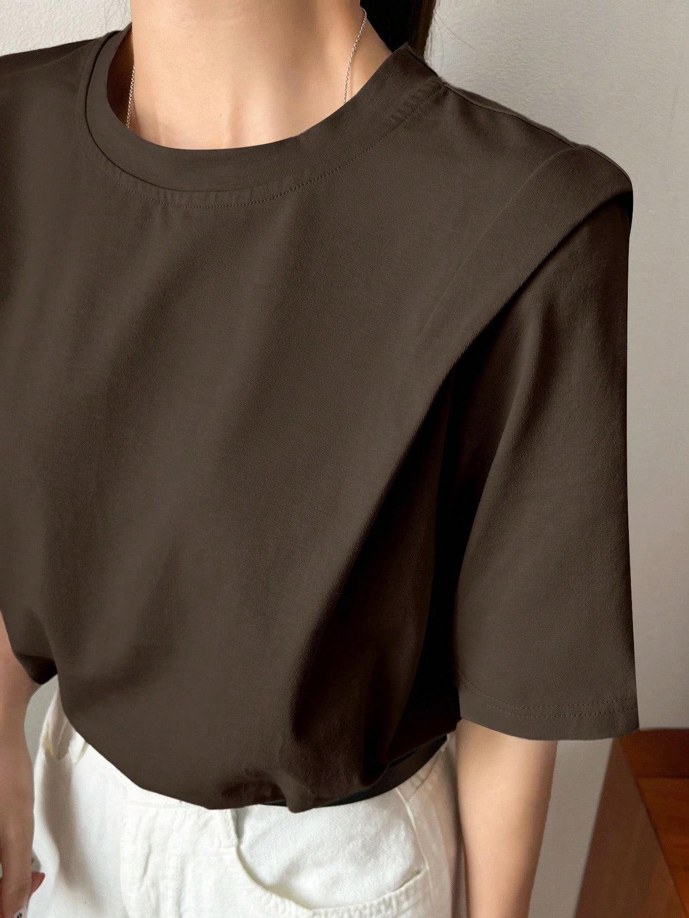 BRĄZOWY T-SHIRT BASIC 