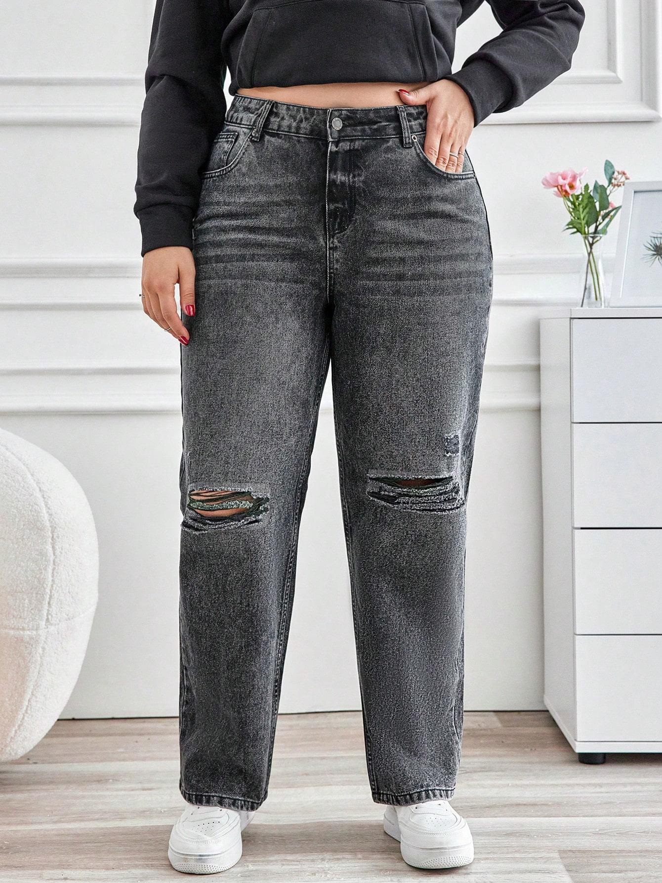 spodnie jeans szerokie nogawki effect washed przetarcia 