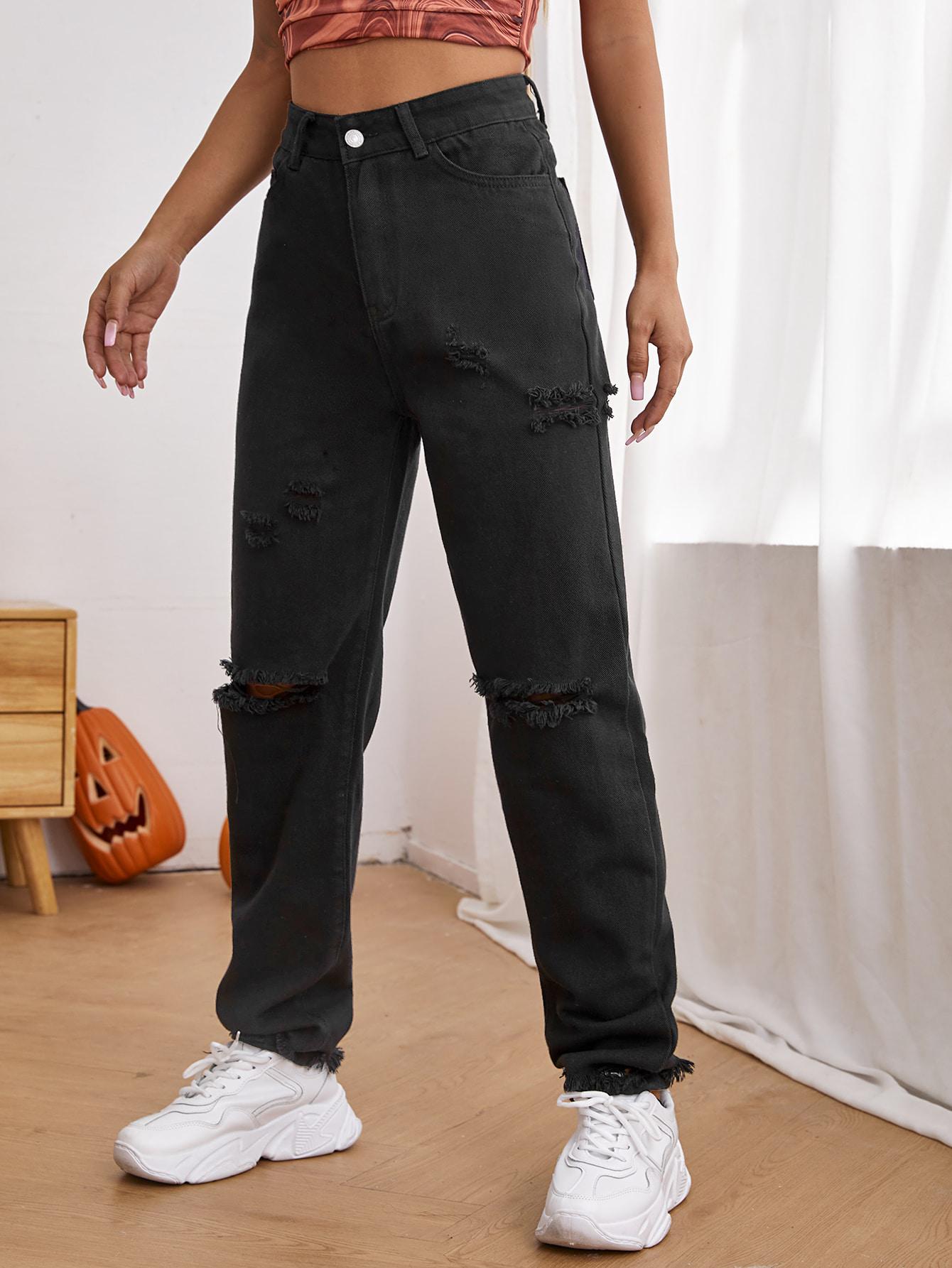 PROSTE SPODNIE JEANS RIPPED