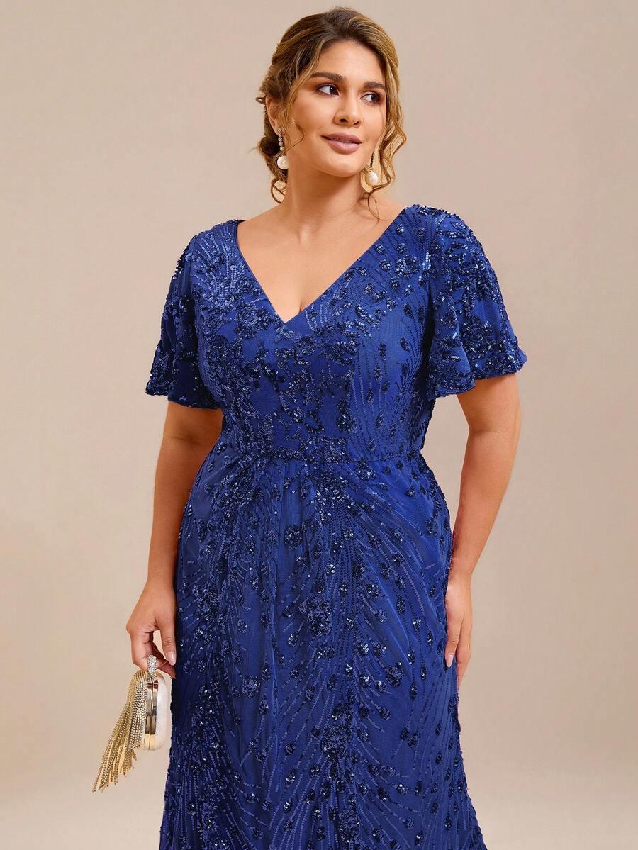 niebieska sukienka cekiny