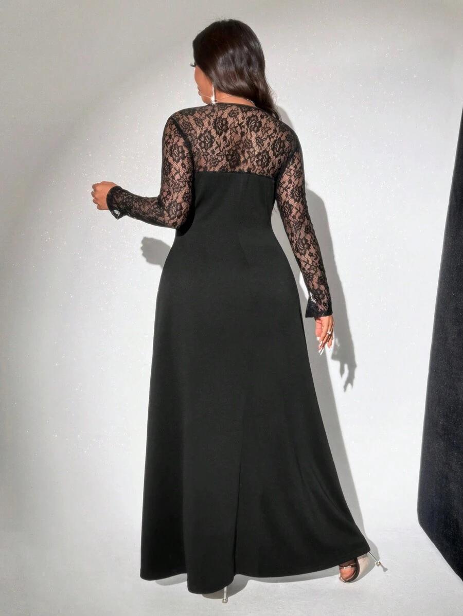 CZARNA SUKIENKA MAXI KORONKA 