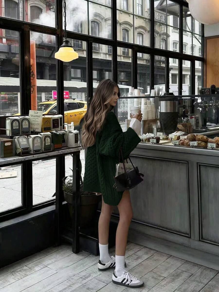 ZIELONY DZIANINOWY SWETER 