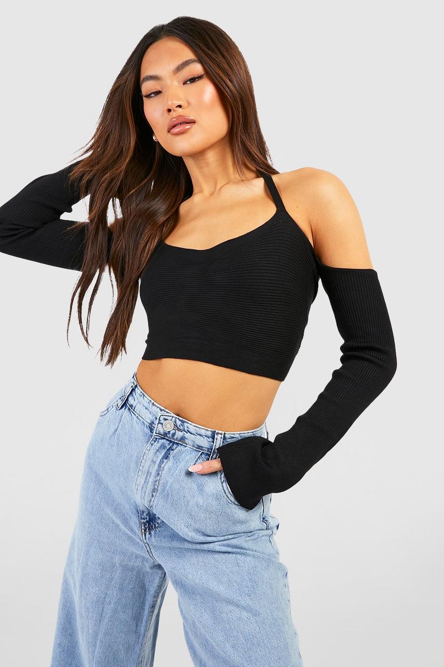 CZARNY CROP TOP PRĄŻKI OPEN BACK