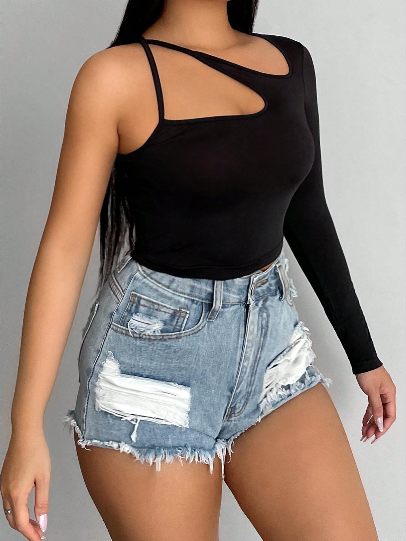 czarny top asymetria