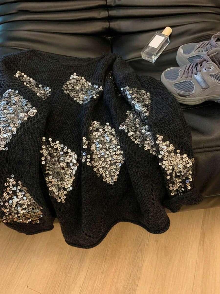 CZARNY DZIANINOWY SWETER