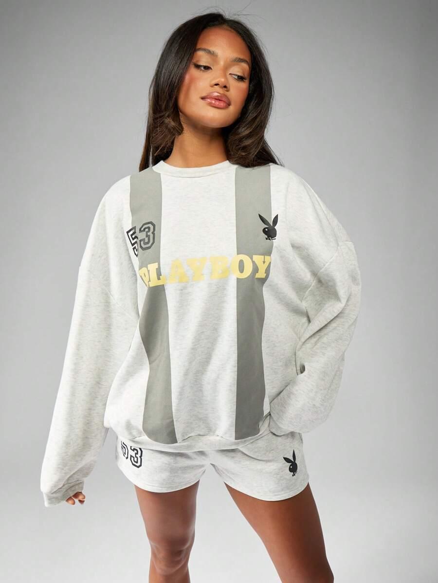 SZARA BLUZA OVERSIZE NADRUK PLAYBOY