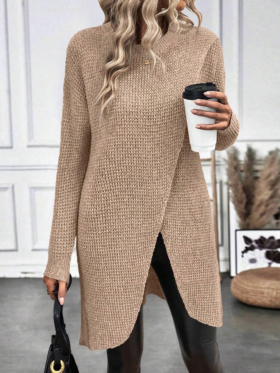 BEŻOWY SWETER OKRĄGŁY DEKOLT