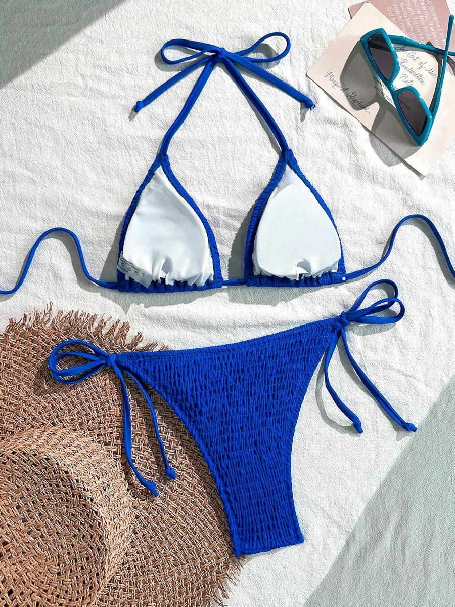 komplet bikini marszczenie wiązanie