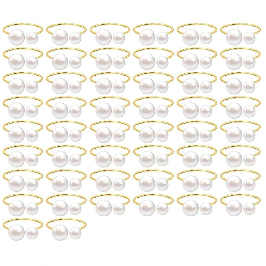 KOMPLET ZŁOTYCH OBRĄCZEK NA SERWETKI Z PERŁAMI 50-PACK