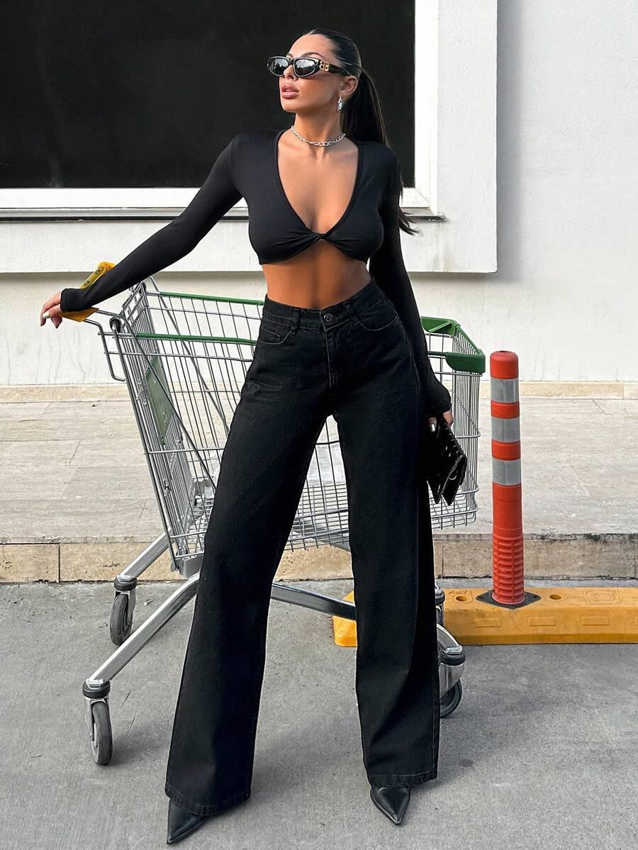 CZARNE SPODNIE JEANS