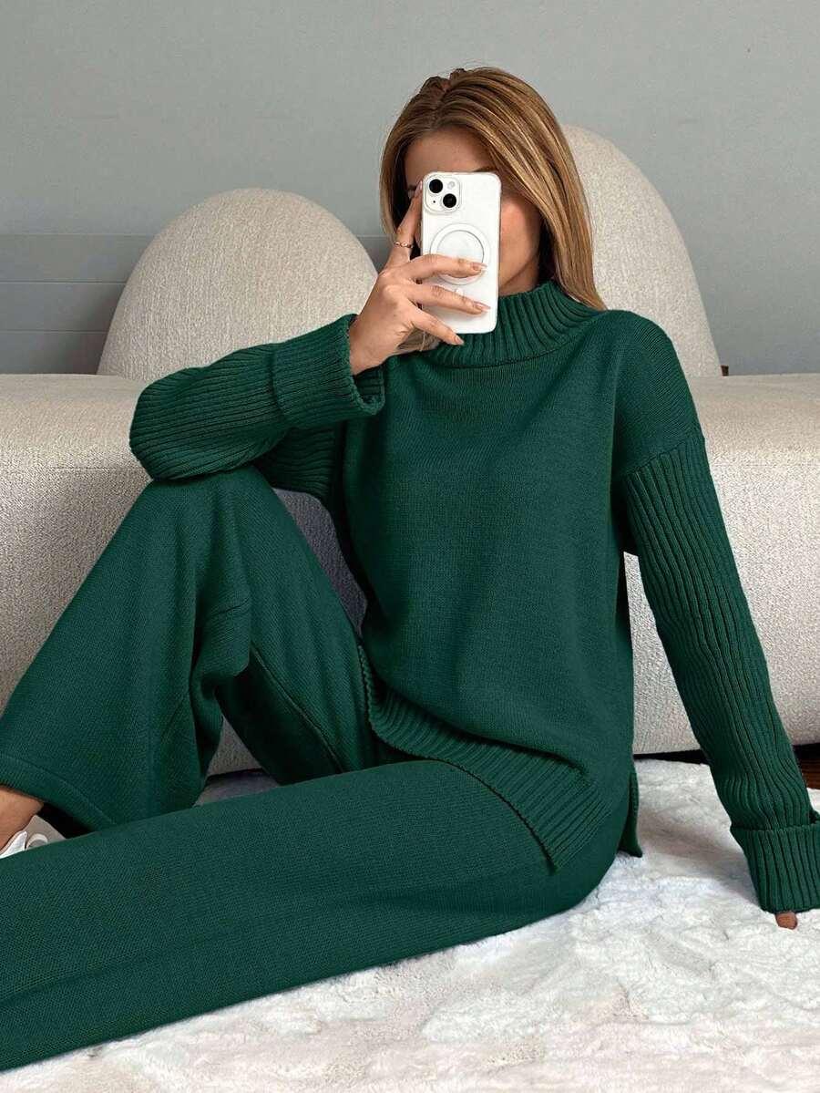 ZIELONY KOMPLET SWETER SPODNIE
